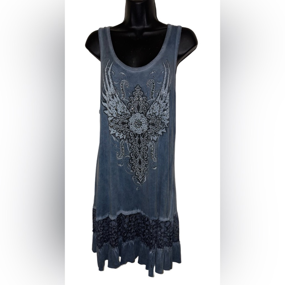 Women's Blue Tye Dye Look Embellished Sleeveless Dress by Vocal🔥FINAL PRICE🔥